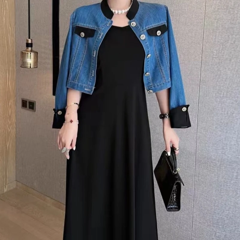 E23271【新款】名媛气质小香风蓝色裙子套装