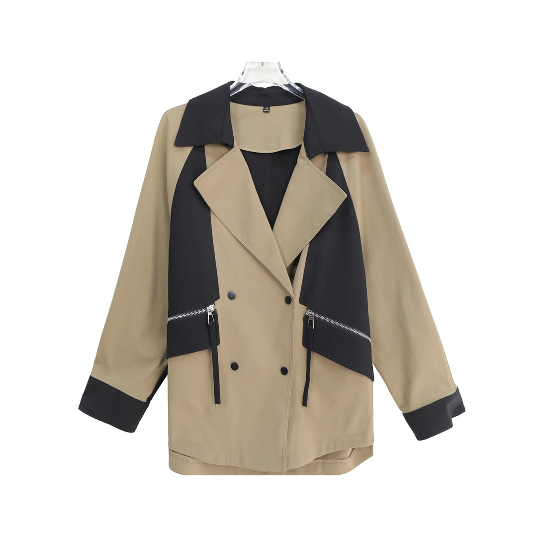 拼色设计感小众宽松百搭休闲中长款风衣S3207