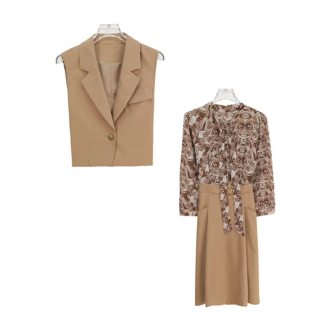 时尚马甲法式拼接遮肉显瘦连衣裙套装S1016