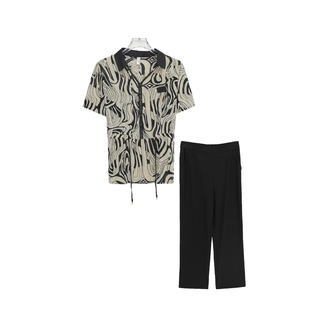 夏季短袖气质小衫洋气时尚阔腿裤套装S467