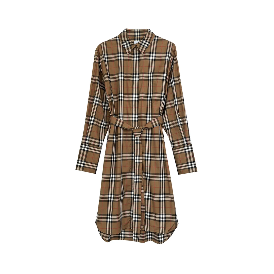 BURBERRY(香港发)格纹印花单排扣休闲中长款连衣裙 8084309/BCJ