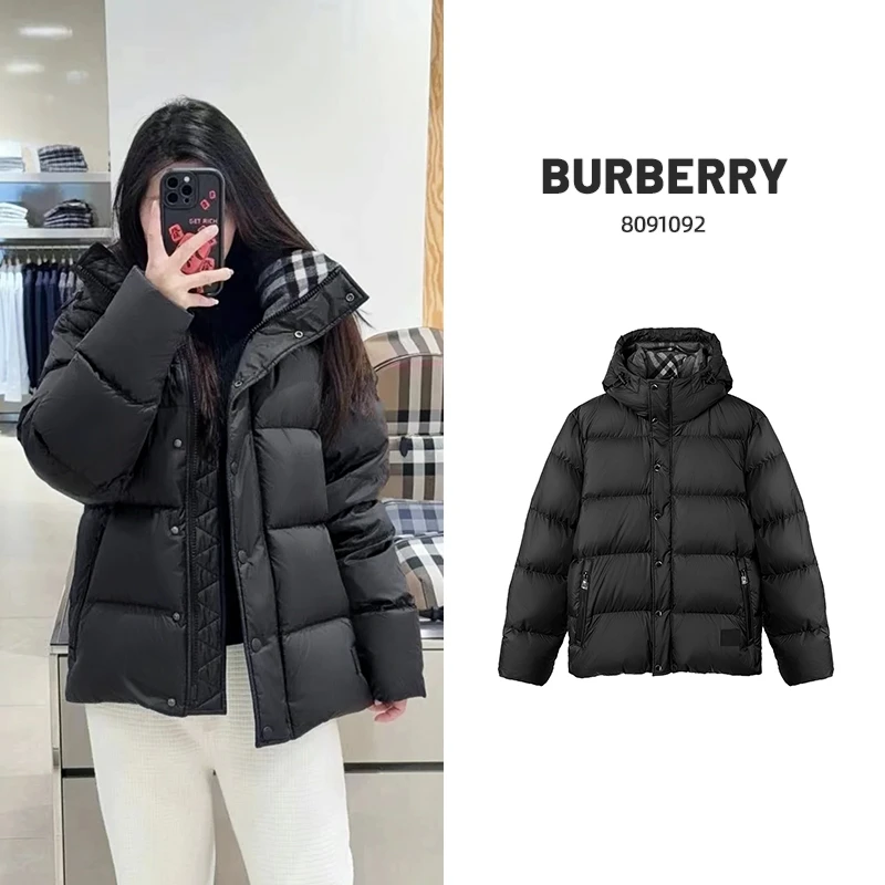 BURBERRY(香港发)时尚冬季纯色摁扣长袖连帽羽绒服 8091092/BCJ