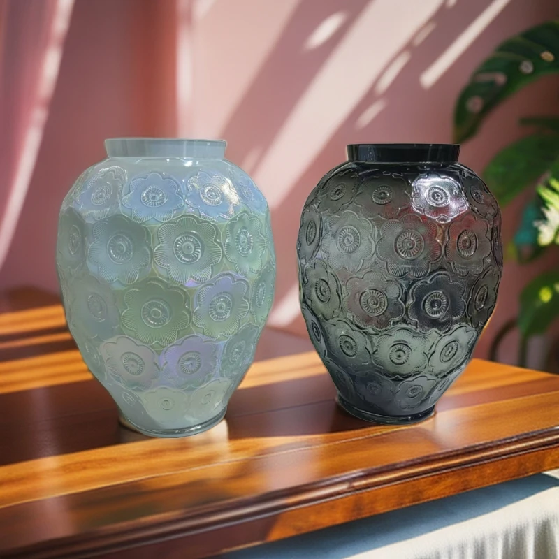 157 白灰色浮雕花纹艺术瓶水晶玻璃客厅鲜花插花花瓶摆件