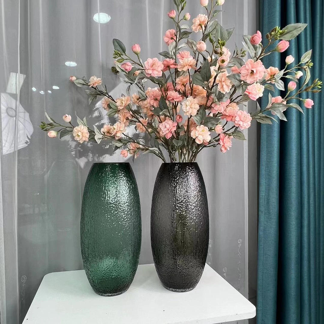 23   40高北欧绿色大号落地菩提玻璃花瓶富贵竹绿植家居软装摆件