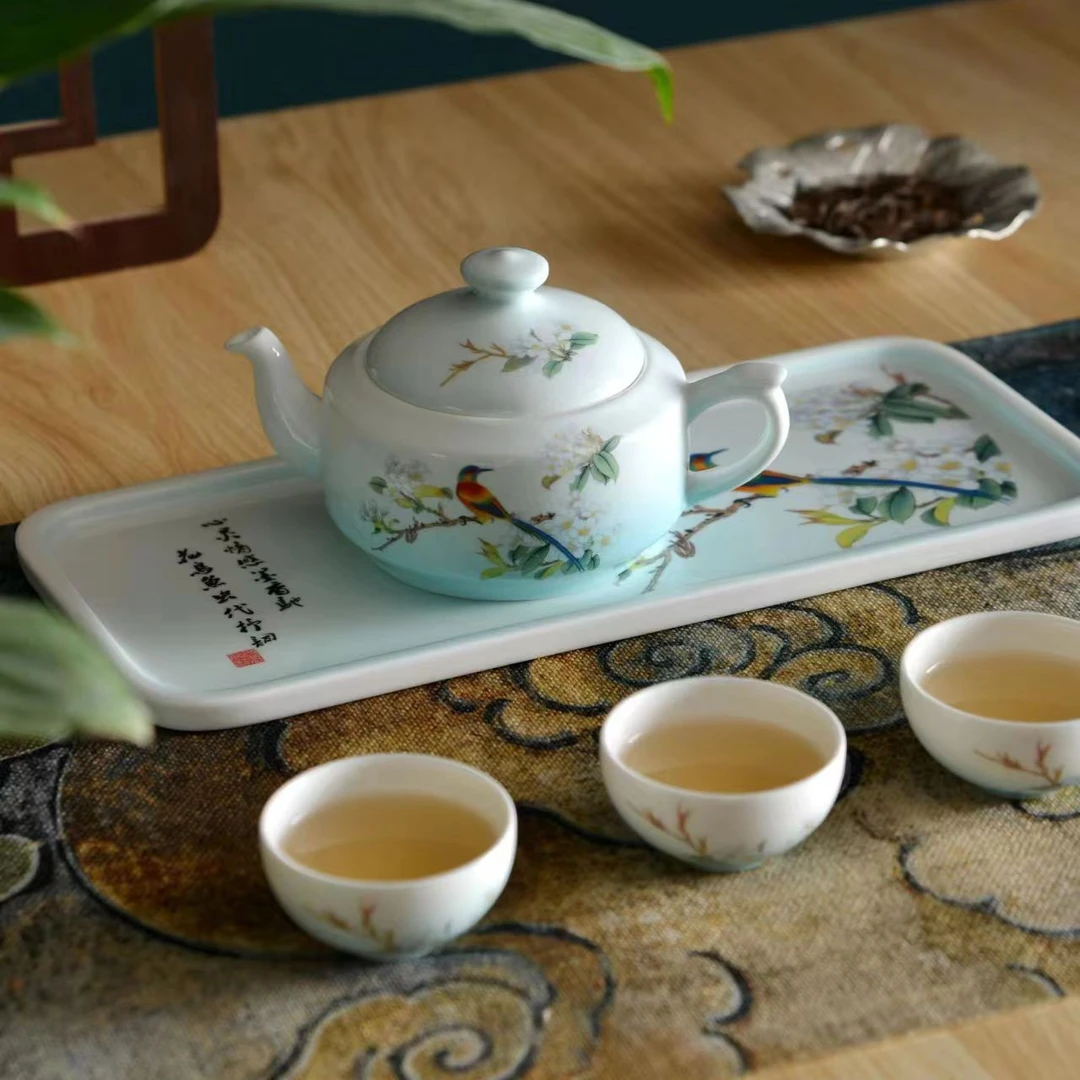 鼎盛瓷业「喜上枝头」6头茶壶功夫茶具礼盒套装 精致 骨瓷 家庭办公