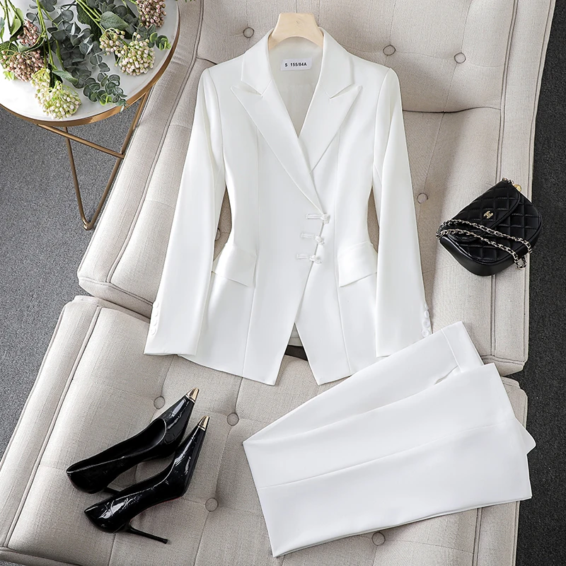 A8860 白色西装套装女2023新款时尚修身气质高级感职业装国风西服
