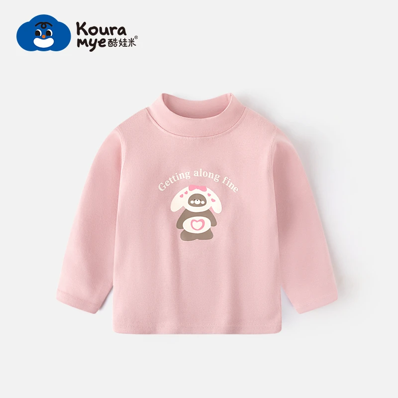 酷娃米男女童秋冬款休闲百搭中领长袖加厚2023洋气卡通儿童打底衫
