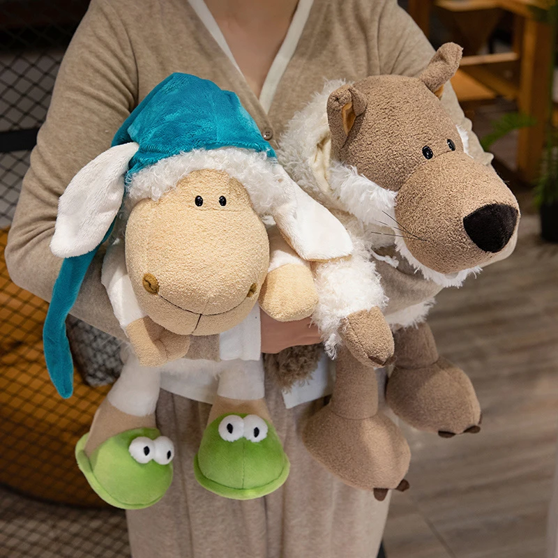 小羊睡帽羊咩咩羊公仔披着羊皮的狼安抚娃娃玩偶抱枕毛绒玩具女孩