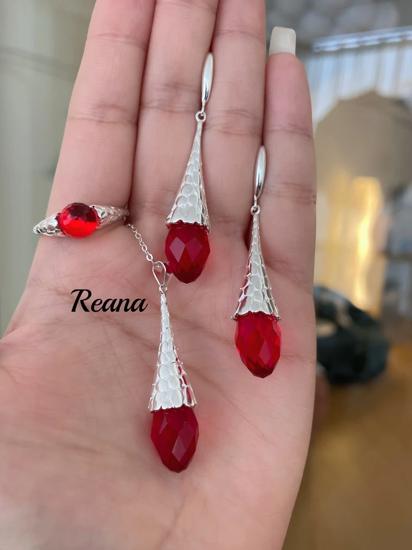 足银耳饰 蕊娜纯银耳环戒指吊坠三件套