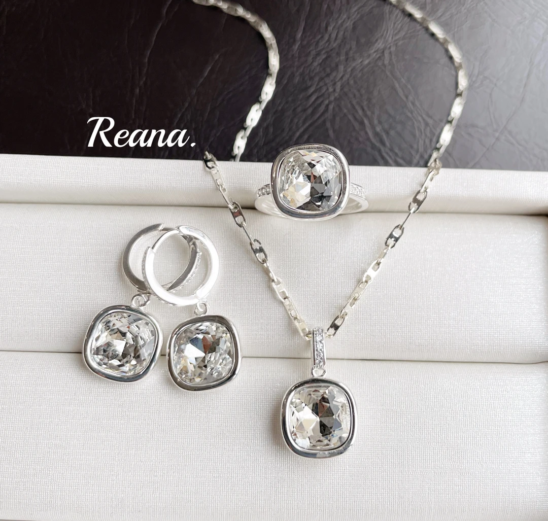 钛钢耳饰 方形施华乐【经典白】