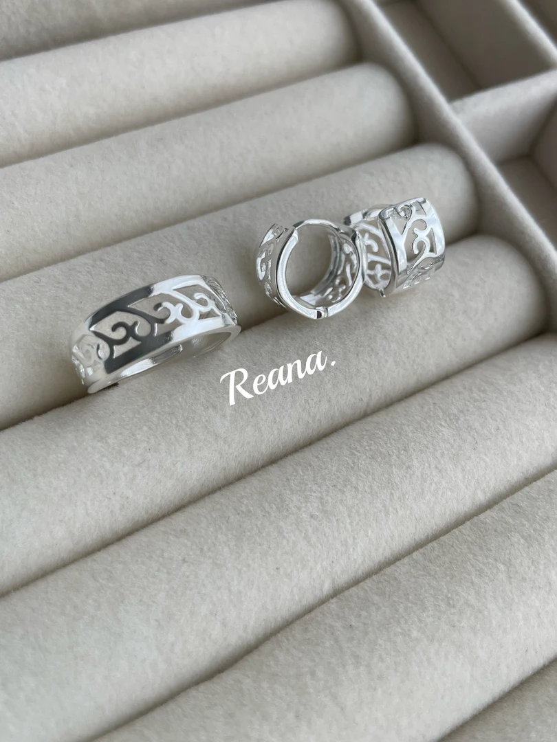 钛钢耳饰 银色雕花两件套