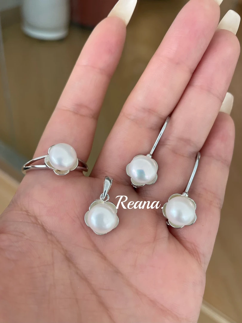 足银耳饰 蕊娜纯银耳环戒指吊坠三件套