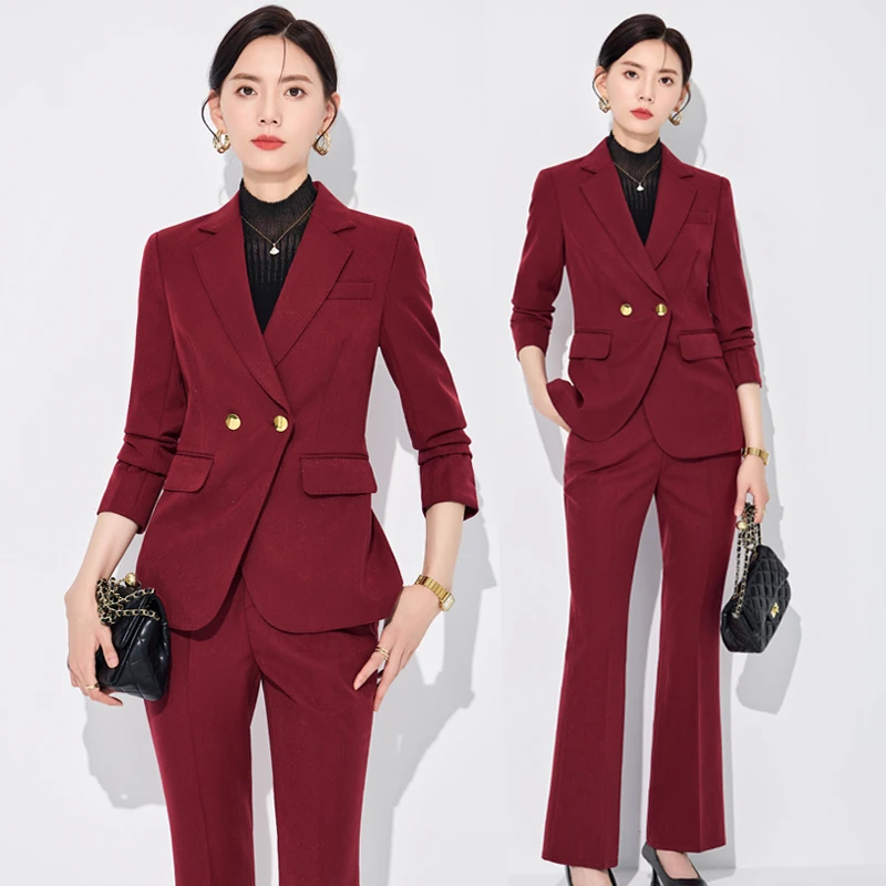 安可拉红西装套装女2025新款高级感气质修身时尚职业装西服正装