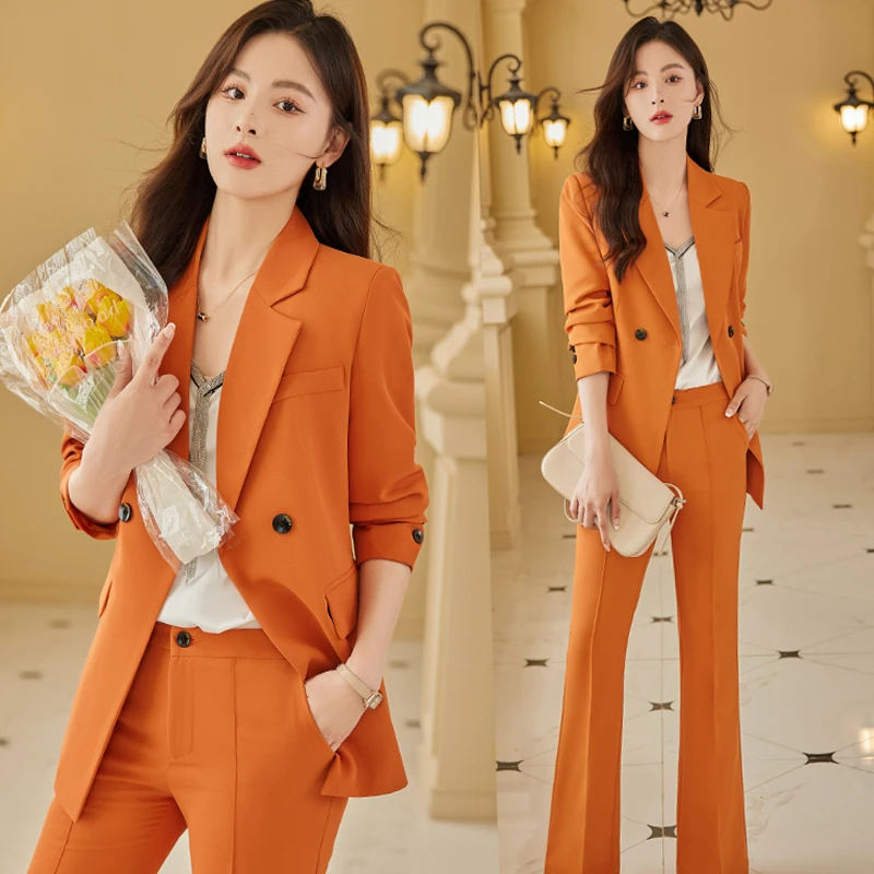 职业套装女春秋时尚韩版轻熟风名媛气质女神范休闲西服微喇裤套装