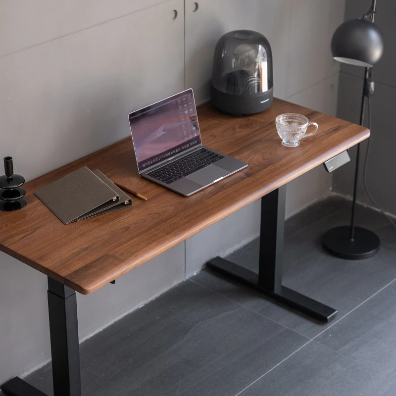 实木电动升降桌黑胡桃木电脑桌可升降办公桌电脑台智能学习桌桌板