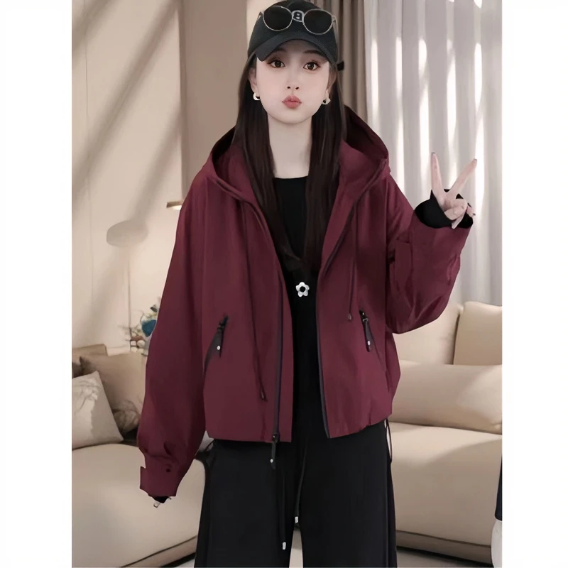 设计感抽绳连帽夹棉冲锋衣外套女秋冬新款宽松洋气百搭休闲上衣潮