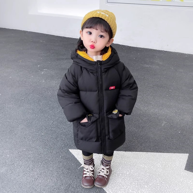 童装儿童中长款羽绒服男童女童加绒加厚连帽小童宝宝卡通可爱洋气