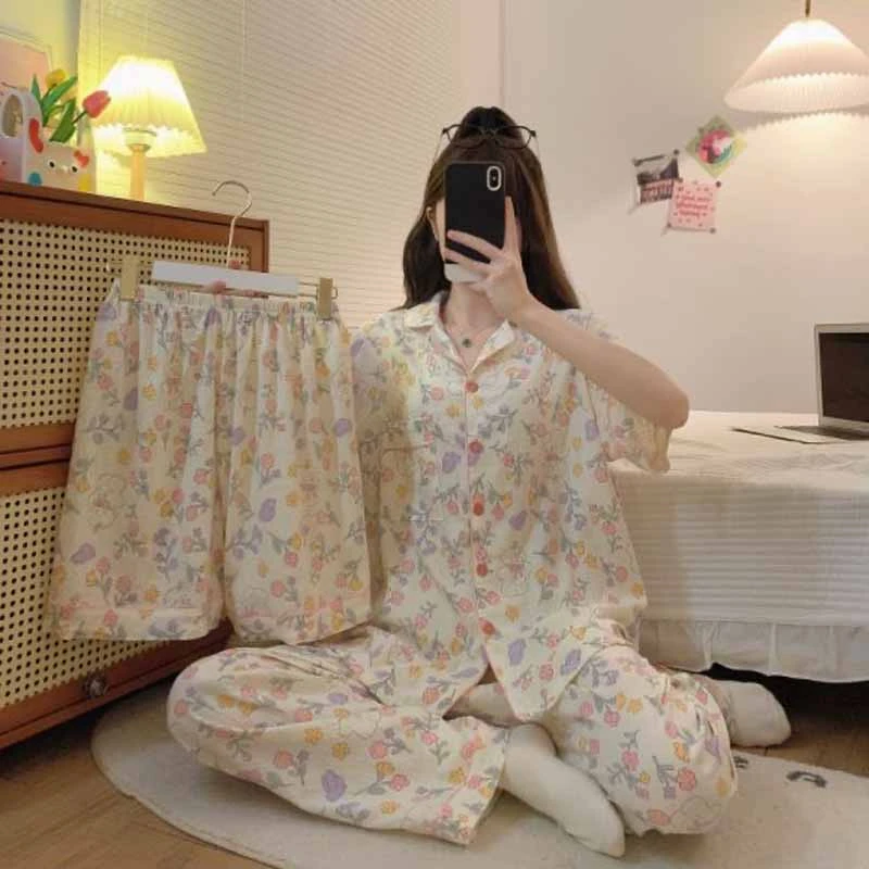 三件套加肥宽松大码睡衣女2024年夏季新款短袖胖mm250斤家居服潮