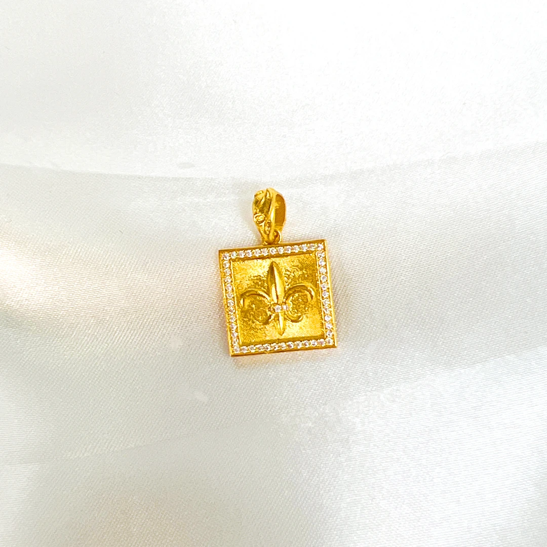 足金999 点钻鸢尾花吊坠 带证书钢印