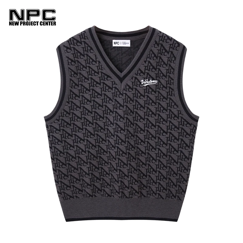 NPC潮牌满印老花V领针织背心百搭秋冬休闲保暖男女同款NP28SW31