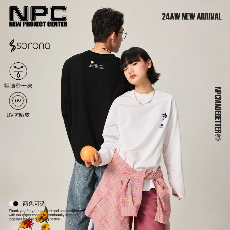 NPC潮牌230G【索罗娜】速干滴胶印花朵长袖T恤男新款潮流NP47TL28 J