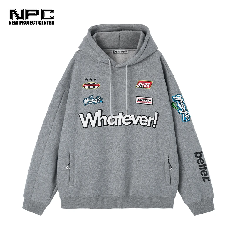 NPC潮牌男装字母印花赛车风格加绒连帽宽松套头秋冬卫衣NP28ST59