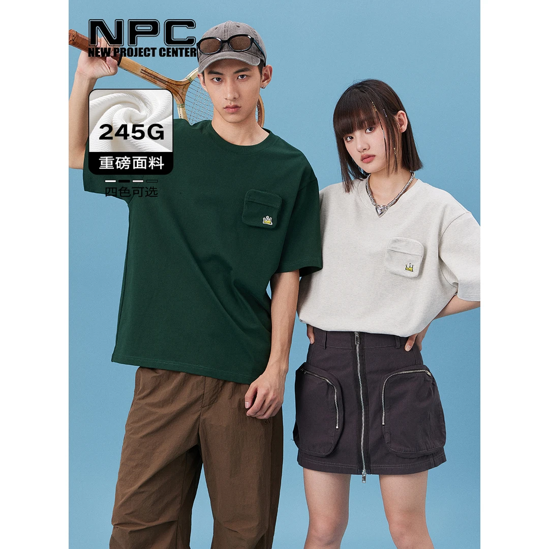 NPC潮牌立体拉链口袋圆领纯棉短袖T恤情侣美式休闲夏季NP34TE13