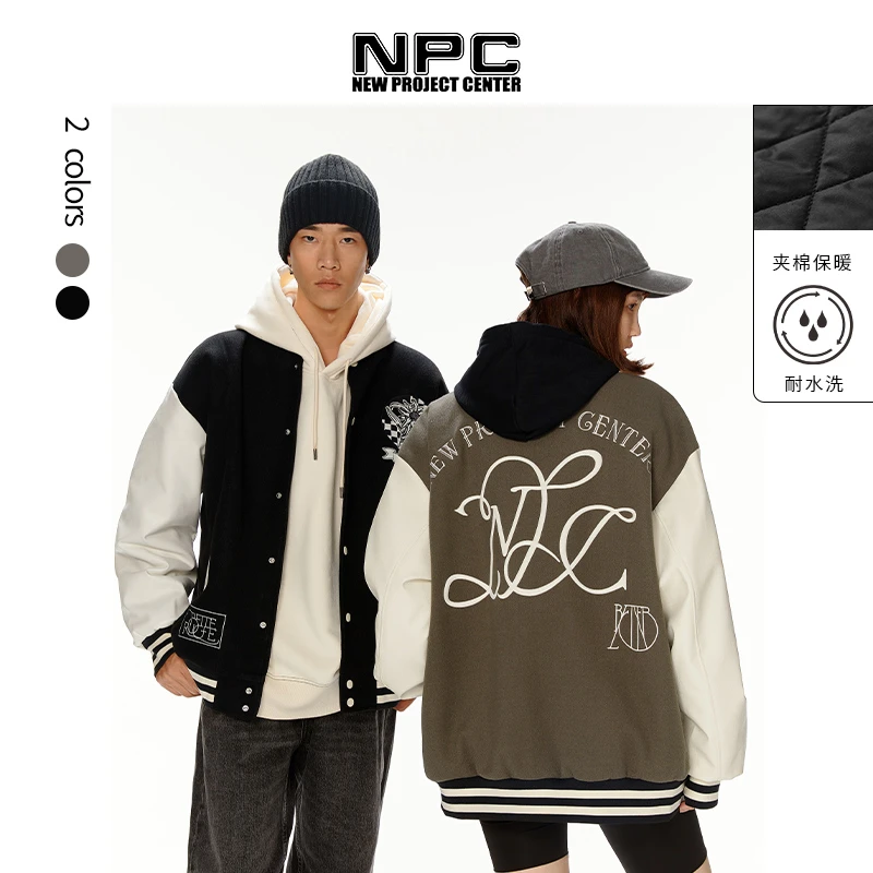 NPC潮牌重磅前后大面积刺绣美式复古休闲夹棉棒球夹克ol NP28TJ12