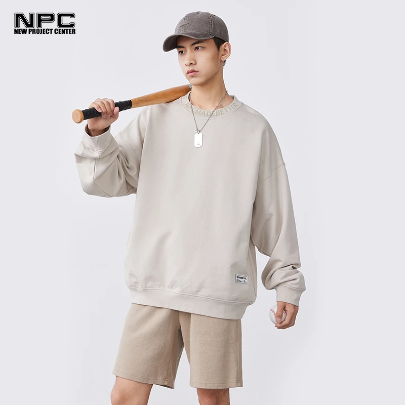NPC潮牌领口LOGO立体印花圆领套头落肩款卫衣宽松春季NP31ST19