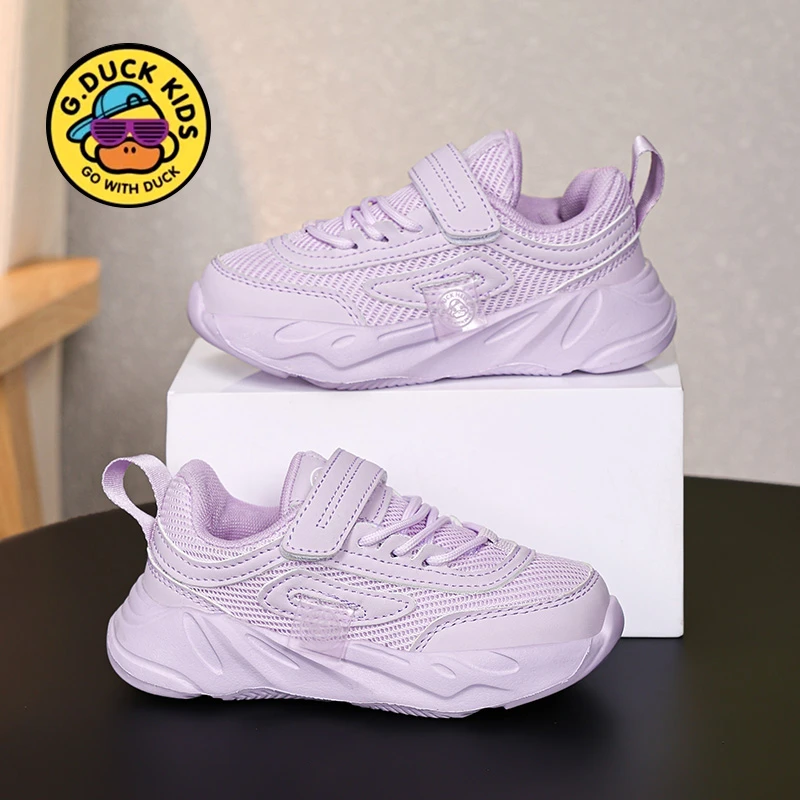 小黄鸭女童鞋2025春秋新款小女孩百搭透气软底网面运动潮鞋3-12岁