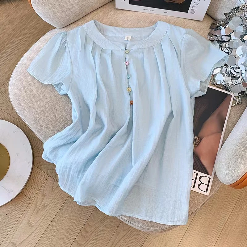 【全额运费补贴】温柔慵懒风甜美短袖上衣飞飞袖