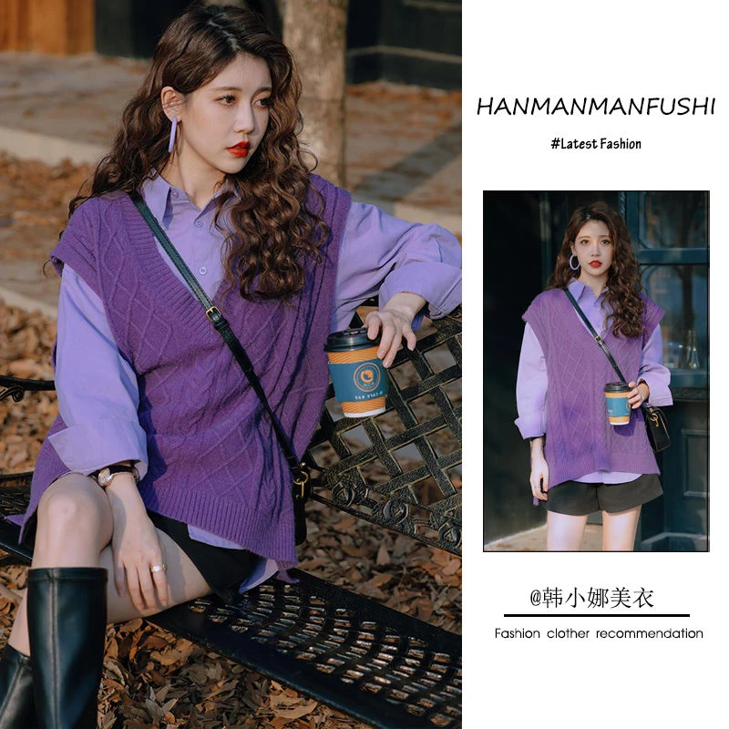 2024年新款女早秋百搭套装港风显瘦高级感衬衫针织马甲短裤三件套