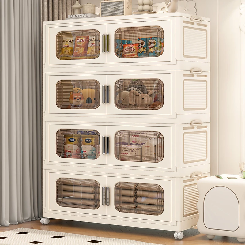 特大号90面宽免安装收纳柜可折叠家用储物柜双开门透明收纳储物柜