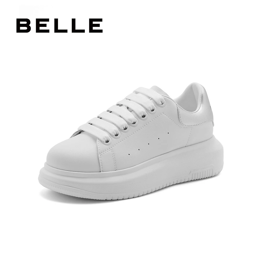 百丽厚底小白鞋女24春新商场同款风感波粒白色经典板鞋A8C1DAM4