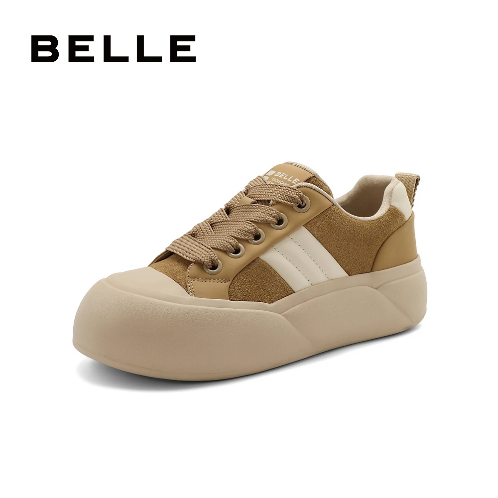 百丽保暖舒适春季女24春新小众百搭时尚系带厚底潮流板鞋B1759AM4