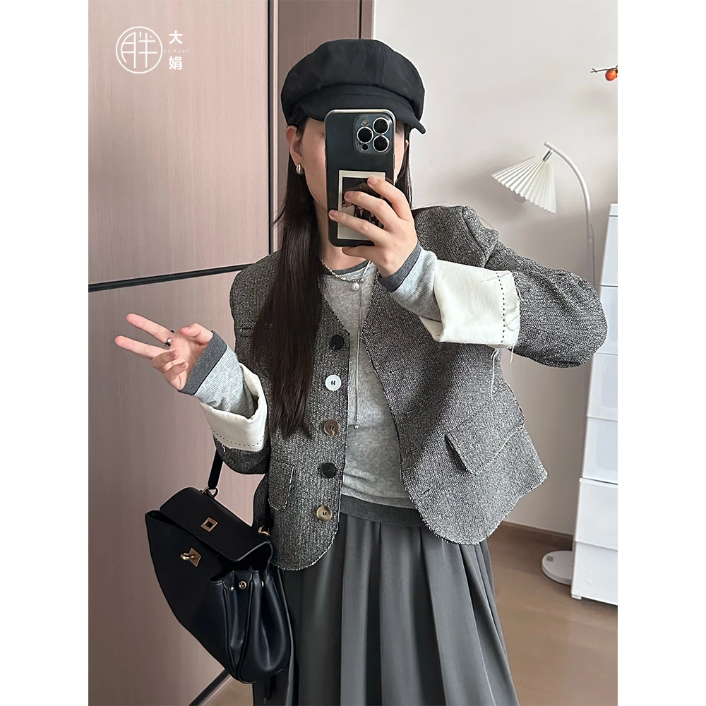 【细节控】胖大娟韩系高级感财阀千金小香风西装V领小个子短外套