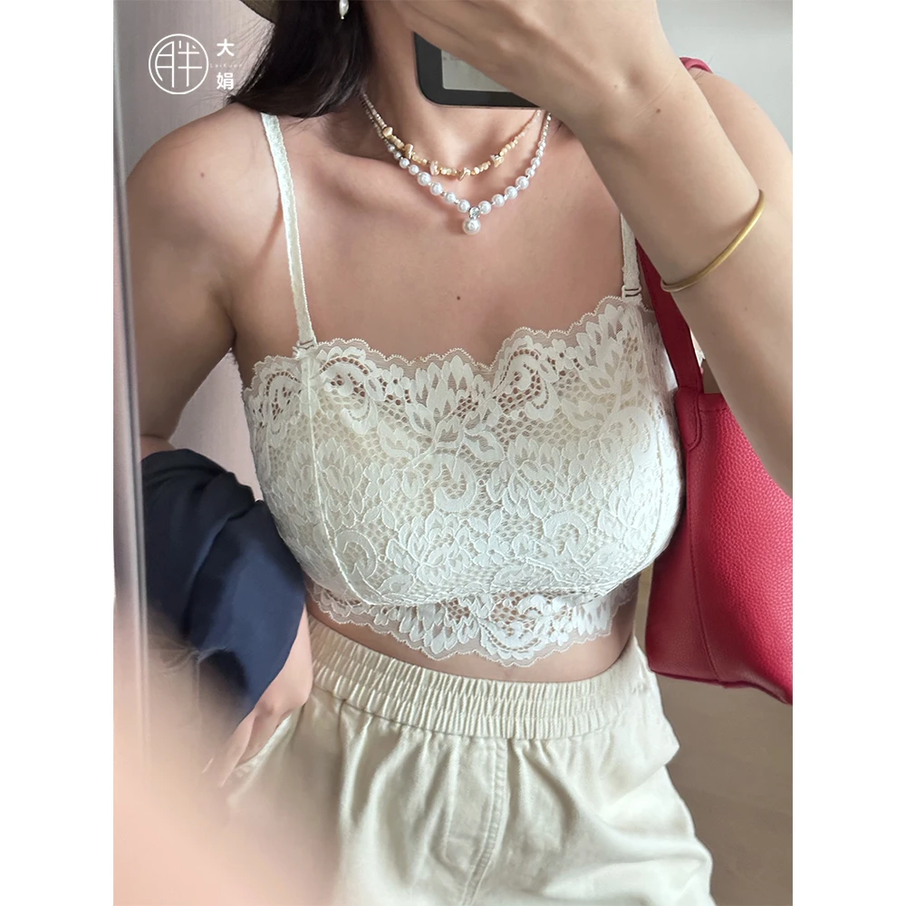 【蕾丝边】胖大娟抹胸式内衣大胸显小全罩杯可外穿纯欲蕾丝夏美背