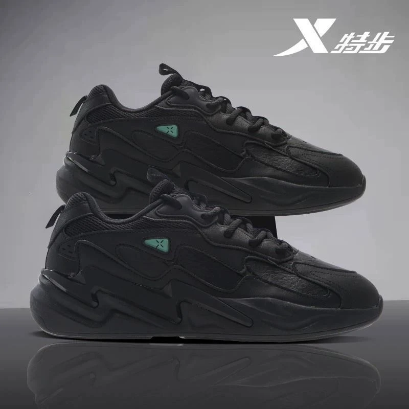 特步男鞋官方正品运动鞋秋冬新款老爹休闲鞋子皮面防水跑步鞋男款