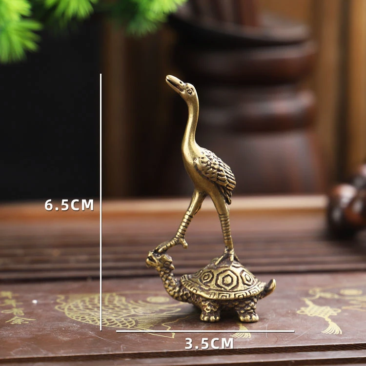 古玩杂项实心黄铜龙龟仙鹤茶宠小摆件龟鹤延年古玩铜雕件老物件