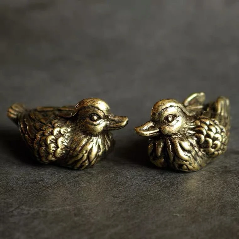 实心纯黄铜办公桌面鸳鸯摆件古铜茶宠饰品工艺品礼品手把玩件