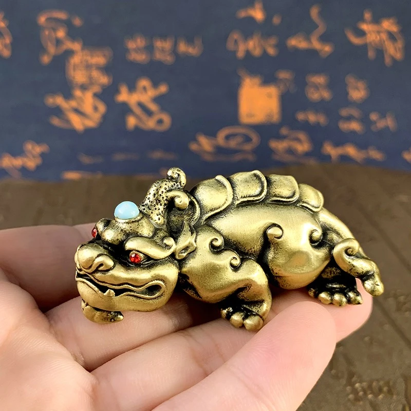 纯铜实心带钻大貔貅摆件守财风水手把件古玩复古做旧貔貅铜器
