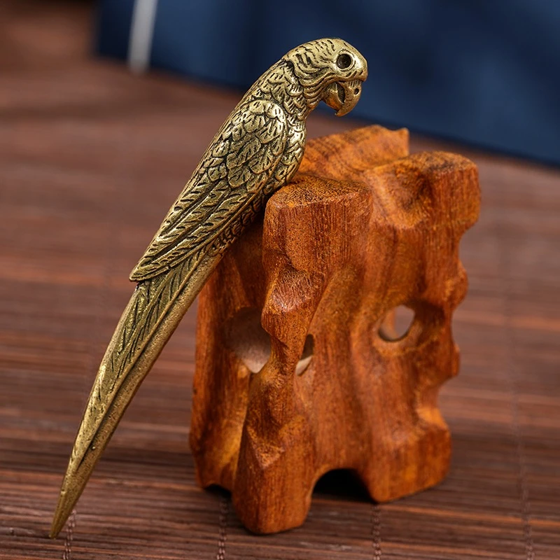 黄铜鹦鹉茶刀仿古茶饼茶具复古风家用茶锥个性创意茶宠装饰工艺品