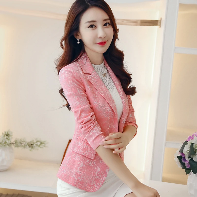 2025秋装新款女外套提花西装短款长袖小西服韩版修身上衣一粒扣潮