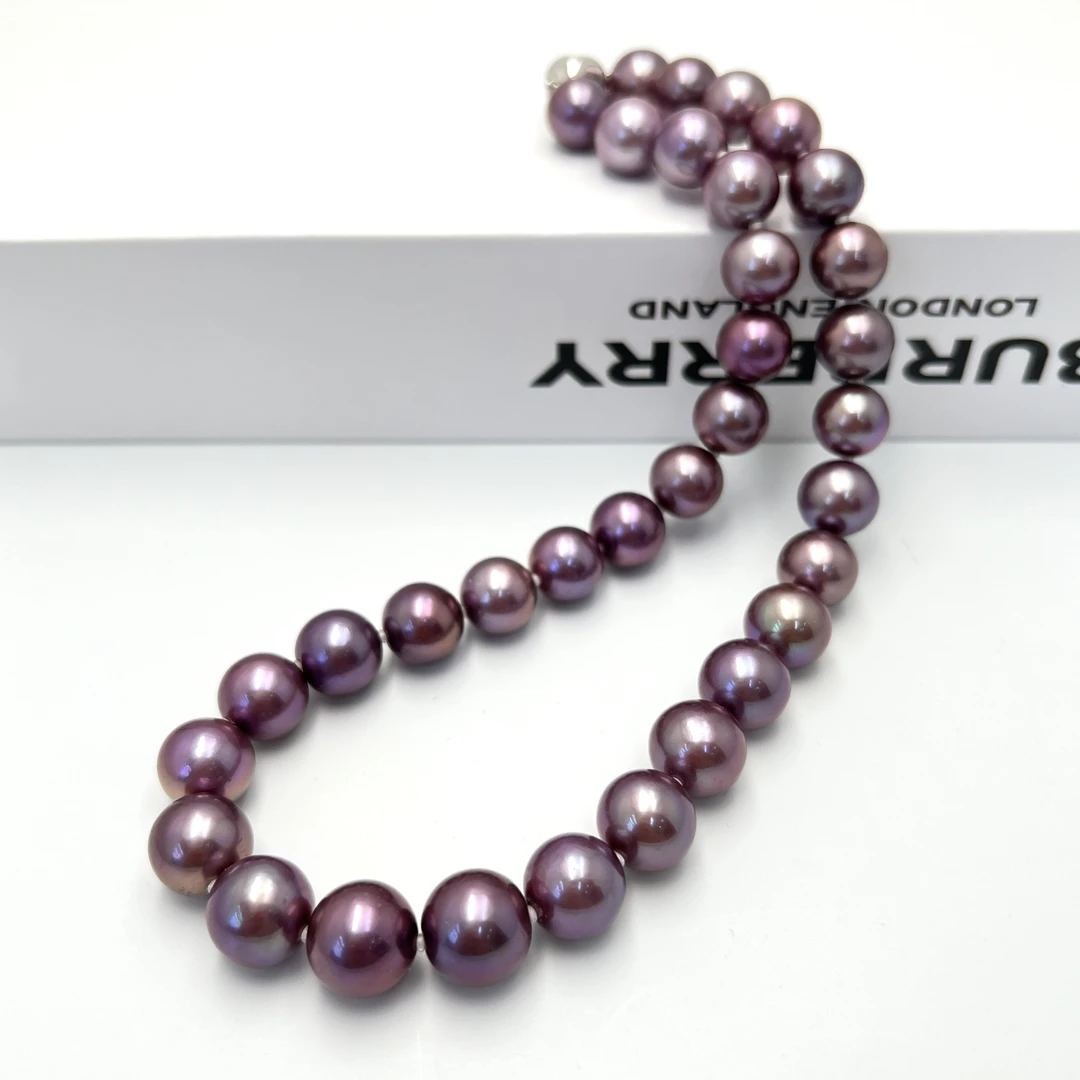 【短发七七】淡水珍珠妖孽紫色紫珠项链11-14mm