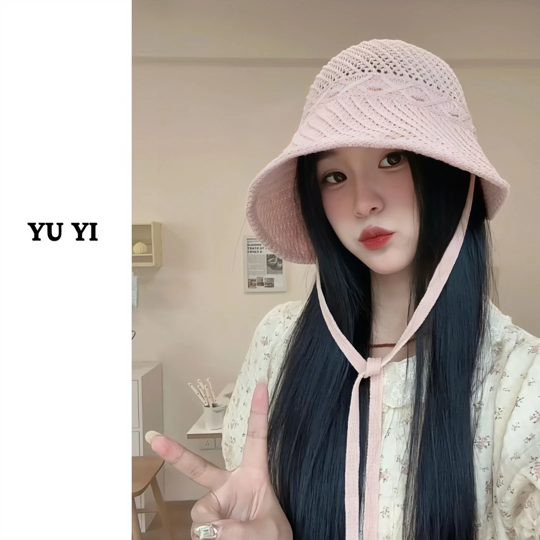 显脸小镂空绑带春夏出游渔夫帽女韩版不规则帽沿遮阳甜美百搭