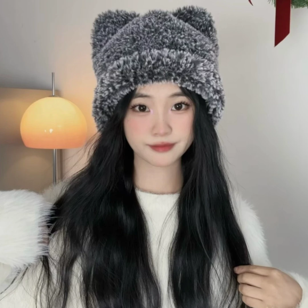 一帽多用！加厚毛绒显脸小猫耳朵小熊帽保暖秋冬潮流帽子时尚百搭