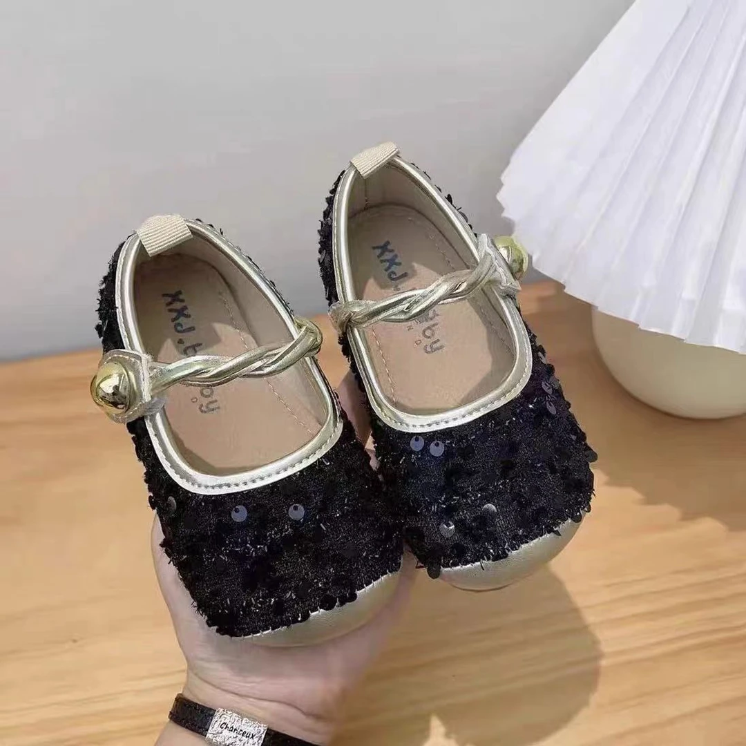 法式亮片女童公主鞋2024春夏小香风韩版玛丽珍单鞋软底粉色仙女鞋