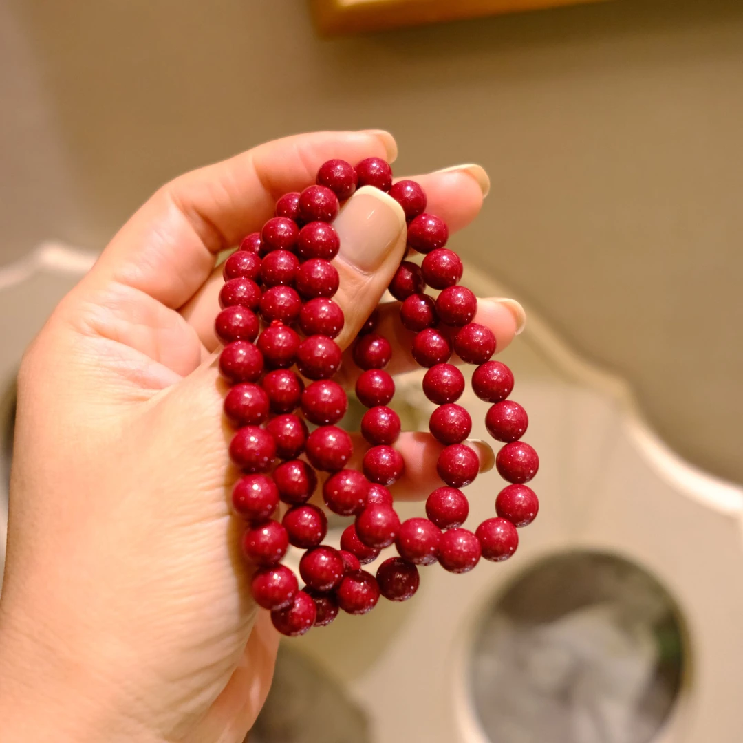 辰砂（处理）高含量紫金砂 朱砂8毫米手串