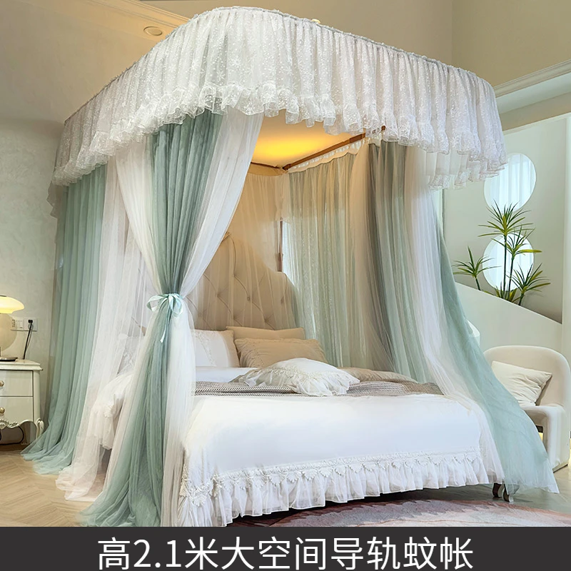 2025新款一体式三开门导轨蚊帐防尘遮光蚊帐遮光顶U型导轨蚊帐