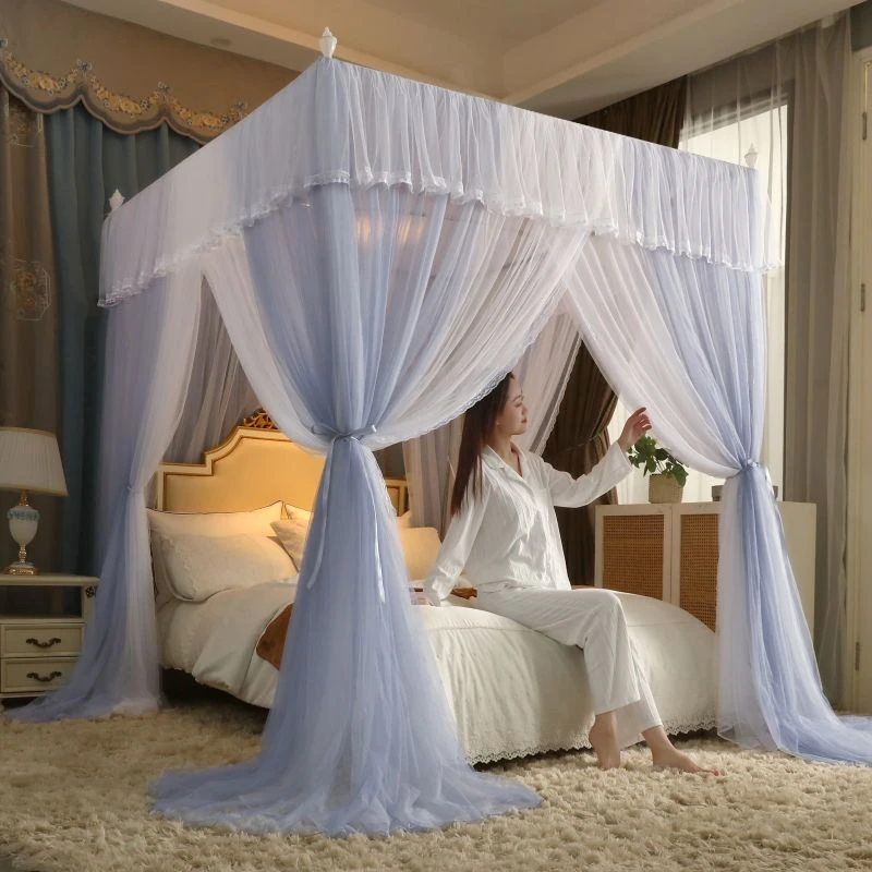 简约大方易安装加厚螺纹支架家用落地式卧室三开门豪华宫廷蚊帐